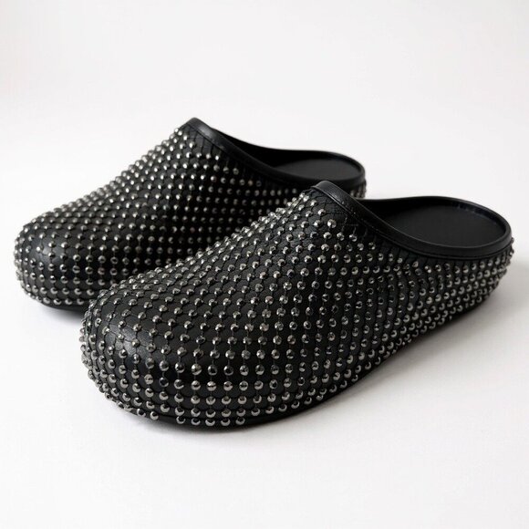 Marni Shoes - NEW MARNI Fussbett Sabot Black Leather Rhinestone Mules Size 36 US 6